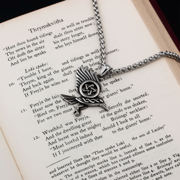 Raven Pentagram Pendant Necklace Stainless Steel Viking