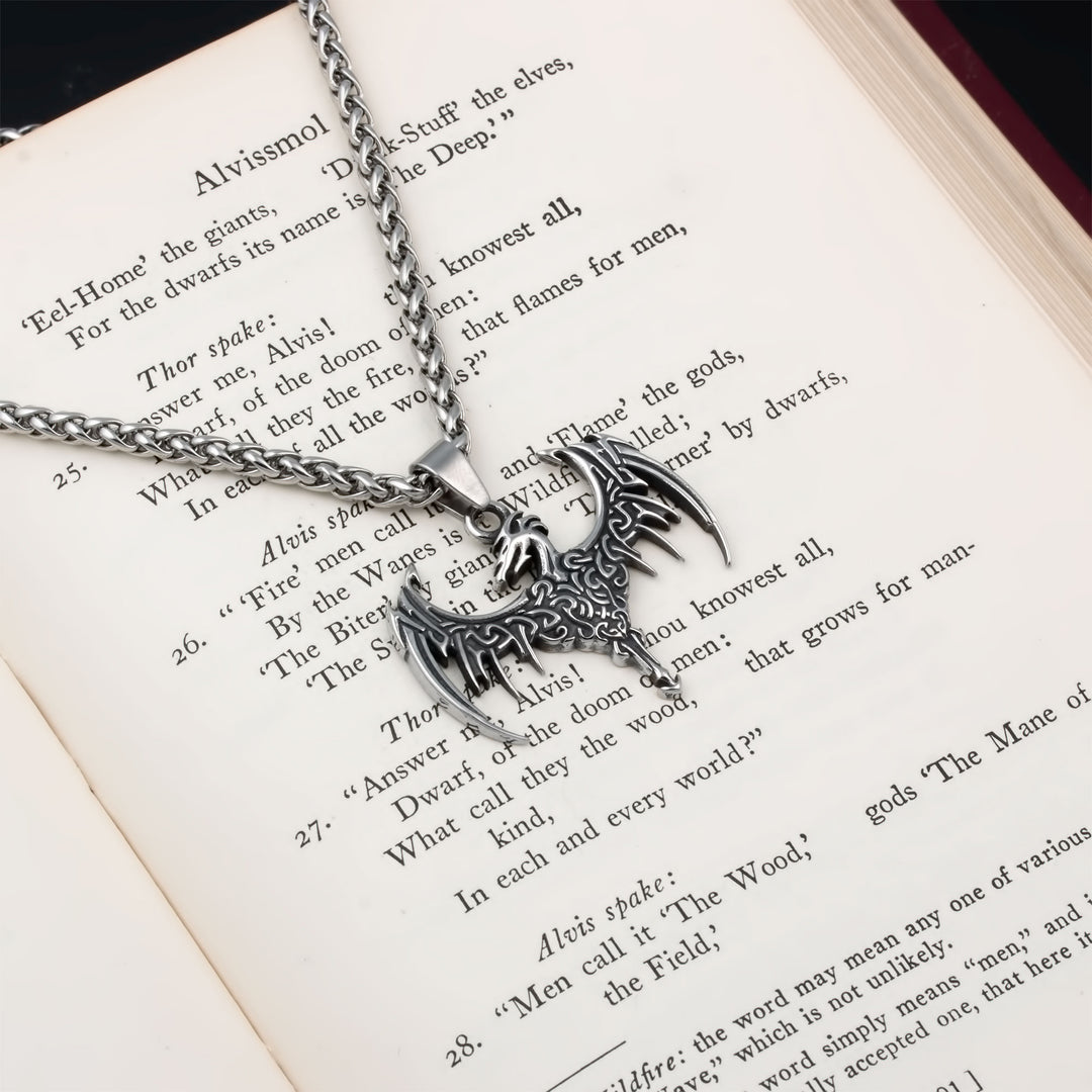 Norse Dragon Pendant Necklace Stainless Steel Viking