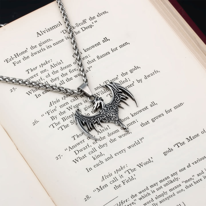 Norse Dragon Pendant Necklace Stainless Steel Viking