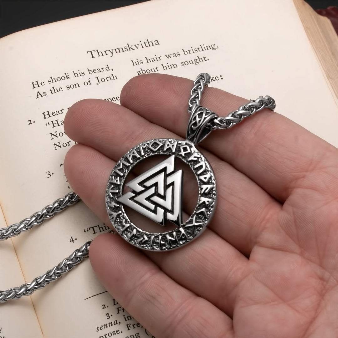 Viking Norse Valknut Knot Stainless Steel Pendant Necklace