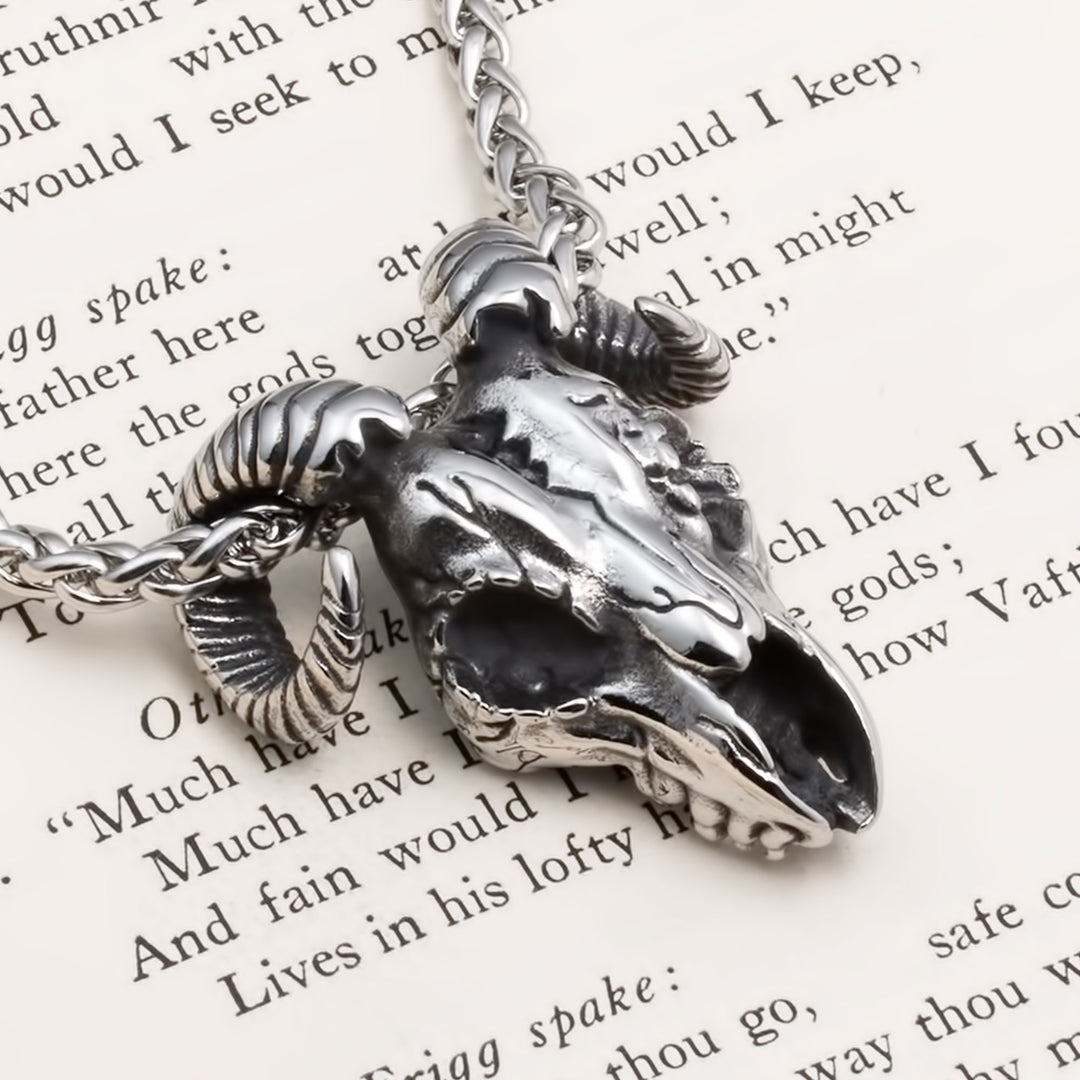 Viking Goat Head Rune Stainless Steel Pendant Necklace