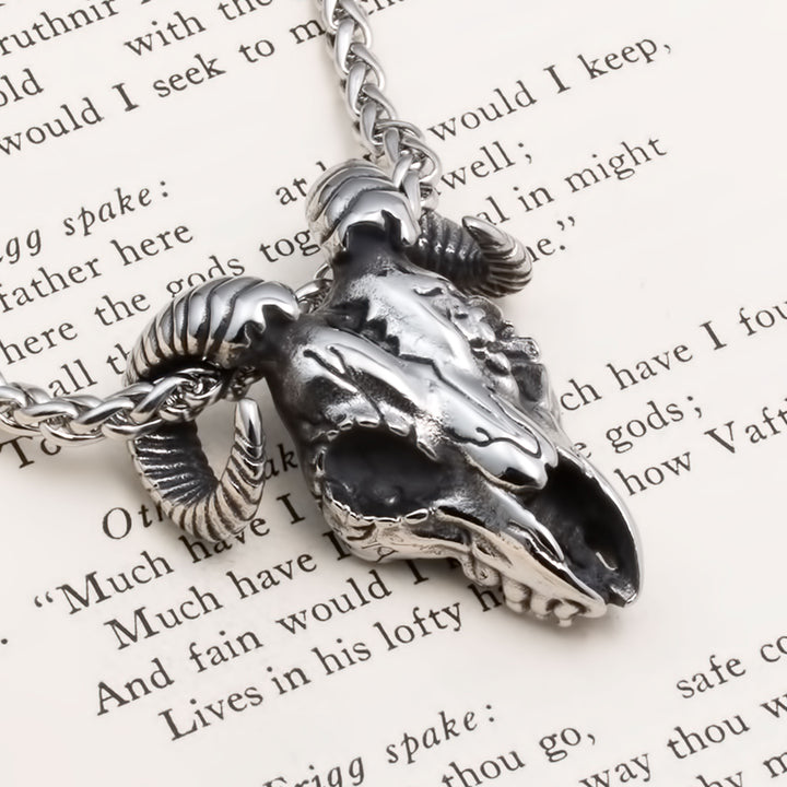 Viking Goat Head Rune Stainless Steel Pendant Necklace