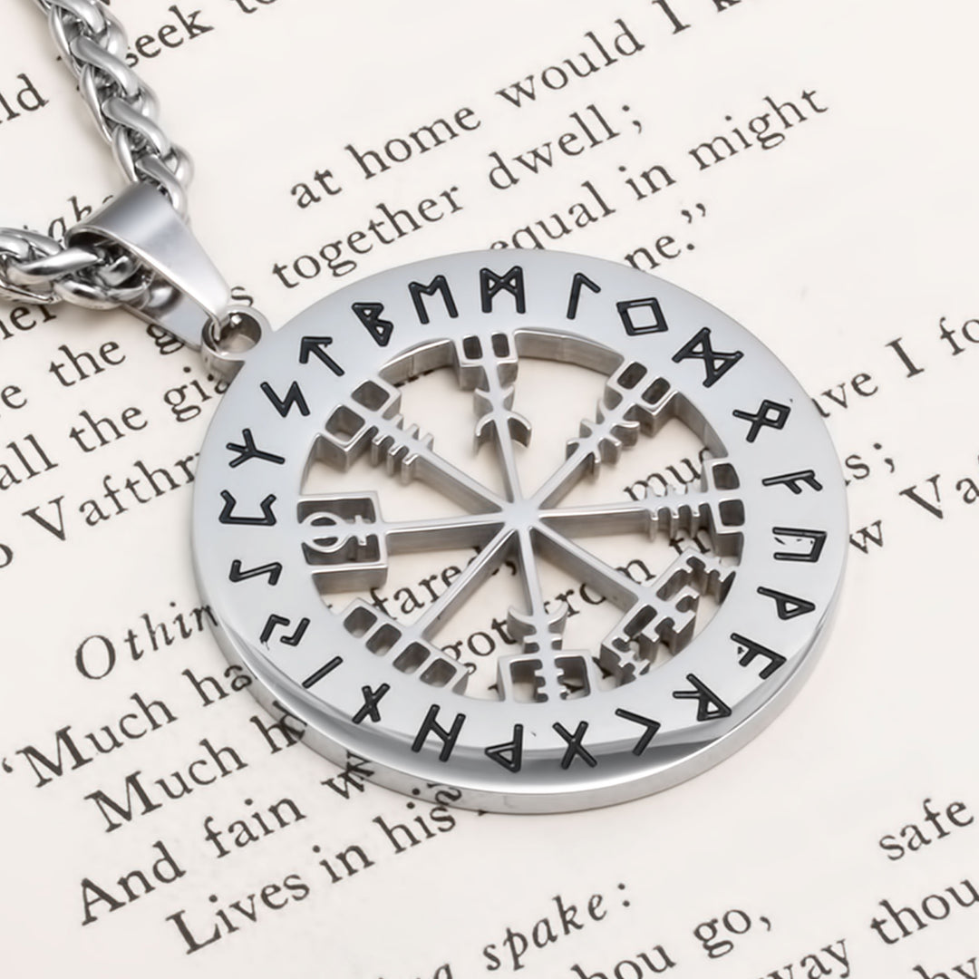 Compass Vegvisir Rune Pendant Necklace Stainless Steel Viking