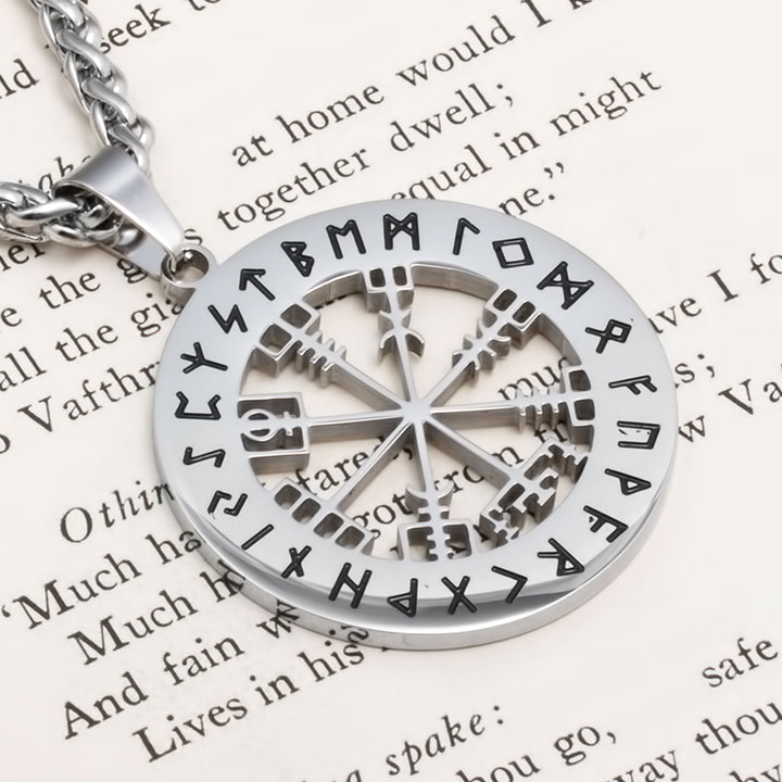 Compass Vegvisir Rune Pendant Necklace Stainless Steel Viking