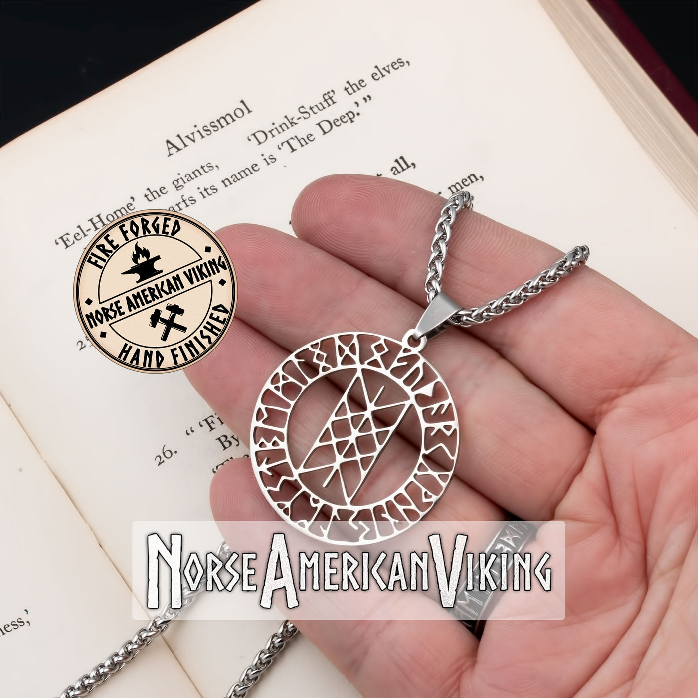 Viking Web of Wyrd Rune Stainless Steel Pendant Necklace