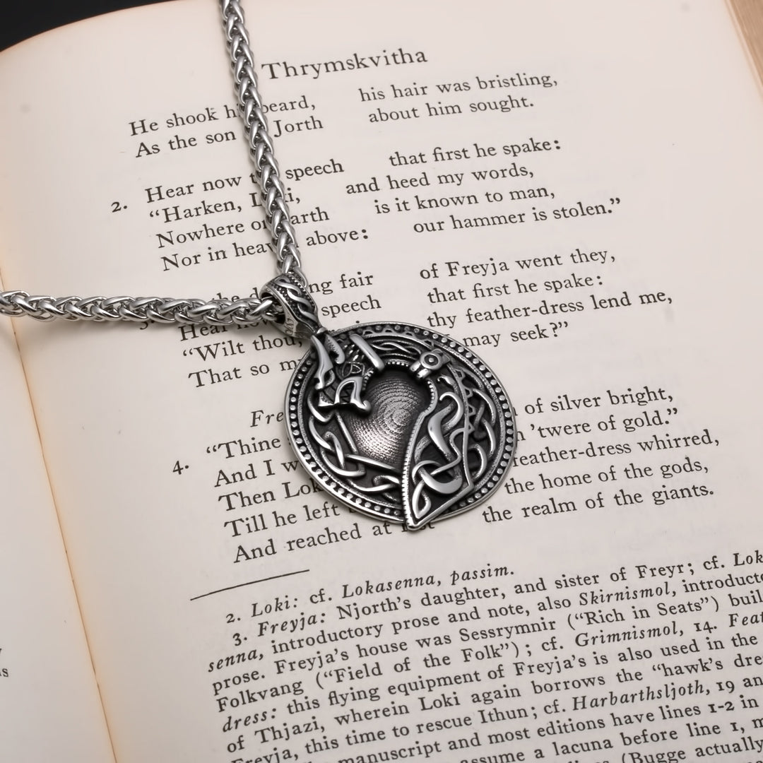 Viking Norse Dragon Medallion Stainless Steel Pendant Necklace