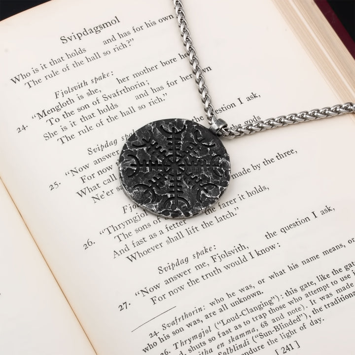 Helm of Awe Rock Pendant Necklace Stainless Steel Viking