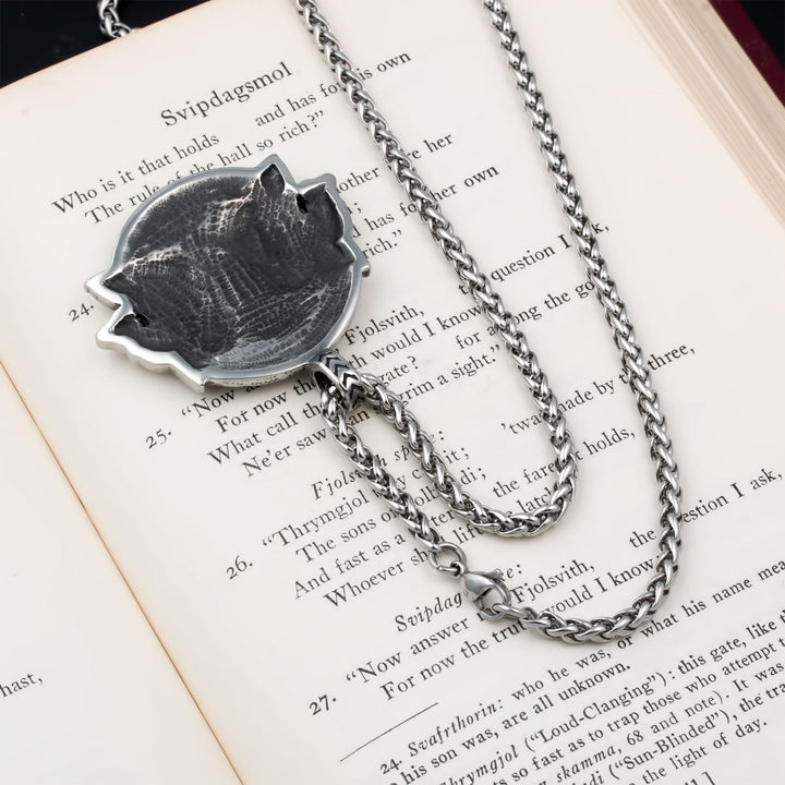 Geri and Freki Wolf Rune Pendant Necklace Stainless Steel Viking