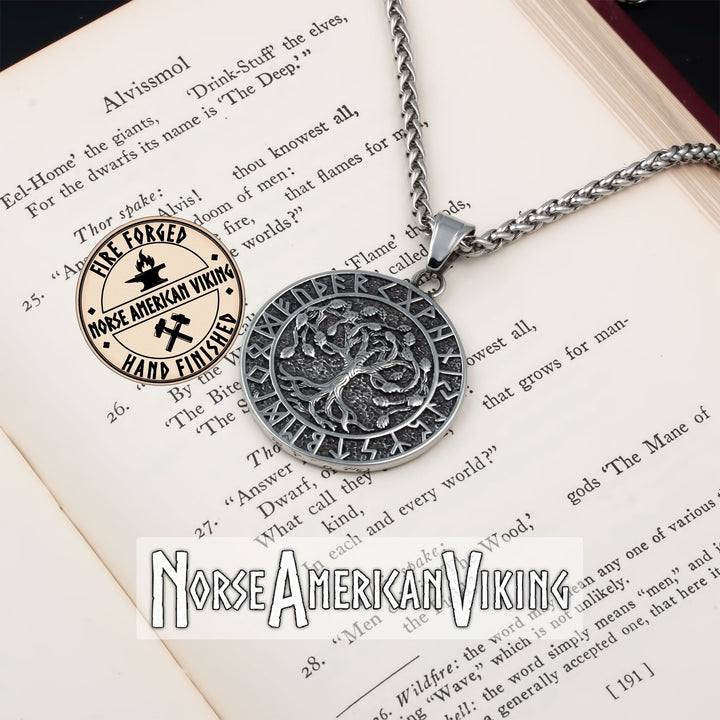 Viking Yggdrasil World Tree Rune Stainless Steel Pendant Necklace