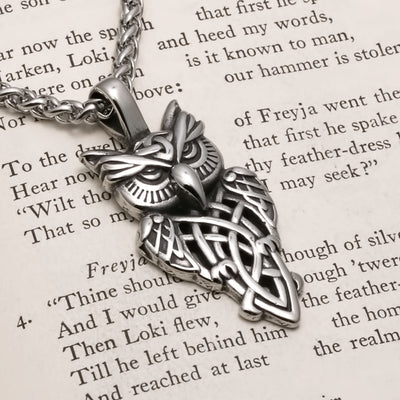 Viking Celtic Owl Stainless Steel Pendant Necklace
