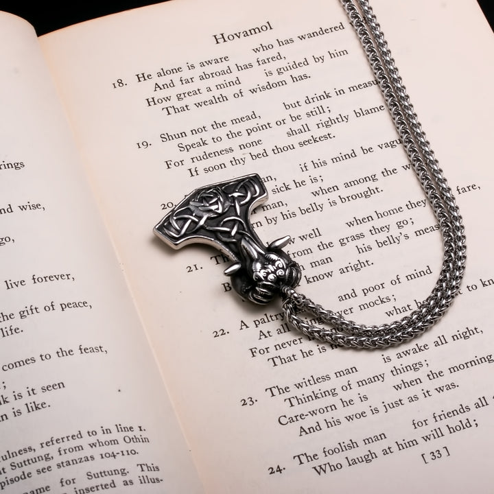 Viking Mjolnir Thor's Hammer Trinity Knot Goat Stainless Steel Pendant Necklace