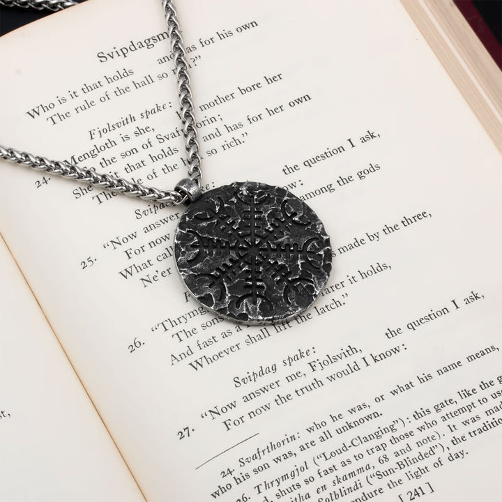 Helm of Awe Rock Pendant Necklace Stainless Steel Viking