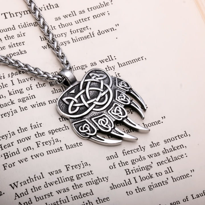 Bear Paw Trinity Knot Berserker Viking Pendant Necklace 316L Stainless Steel - view 2