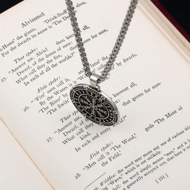 Helm of Awe Elder Futhark Rune Pendant Necklace 316L Stainless Steel Viking