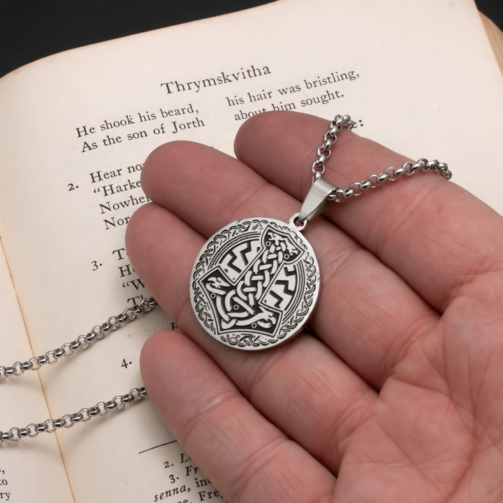 Viking Mjolnir Medallion Stainless Steel Pendant Necklace