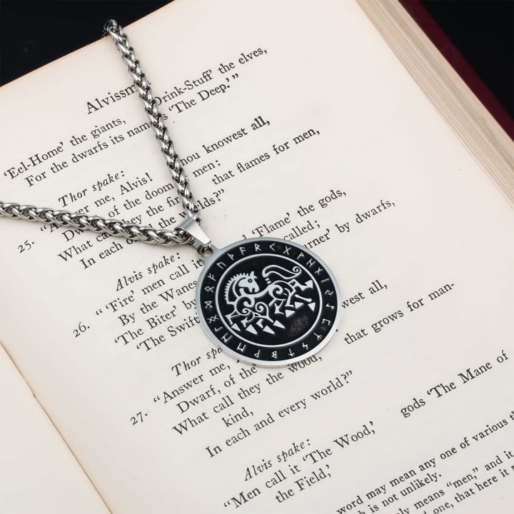Sleipnir Rune Pendant Necklace Stainless Steel Viking