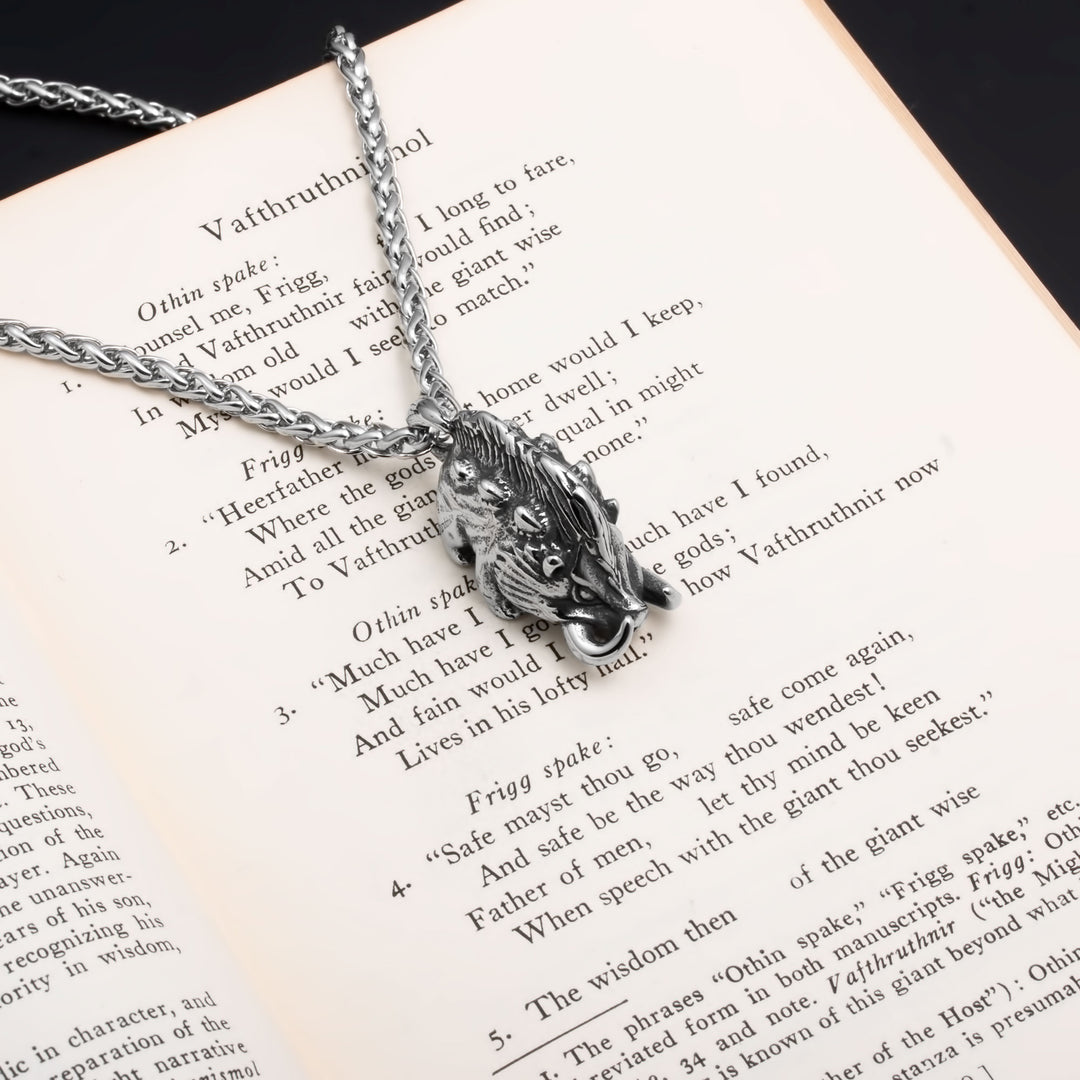 Viking Boar Gullinbursti Stainless Steel Pendant Necklace