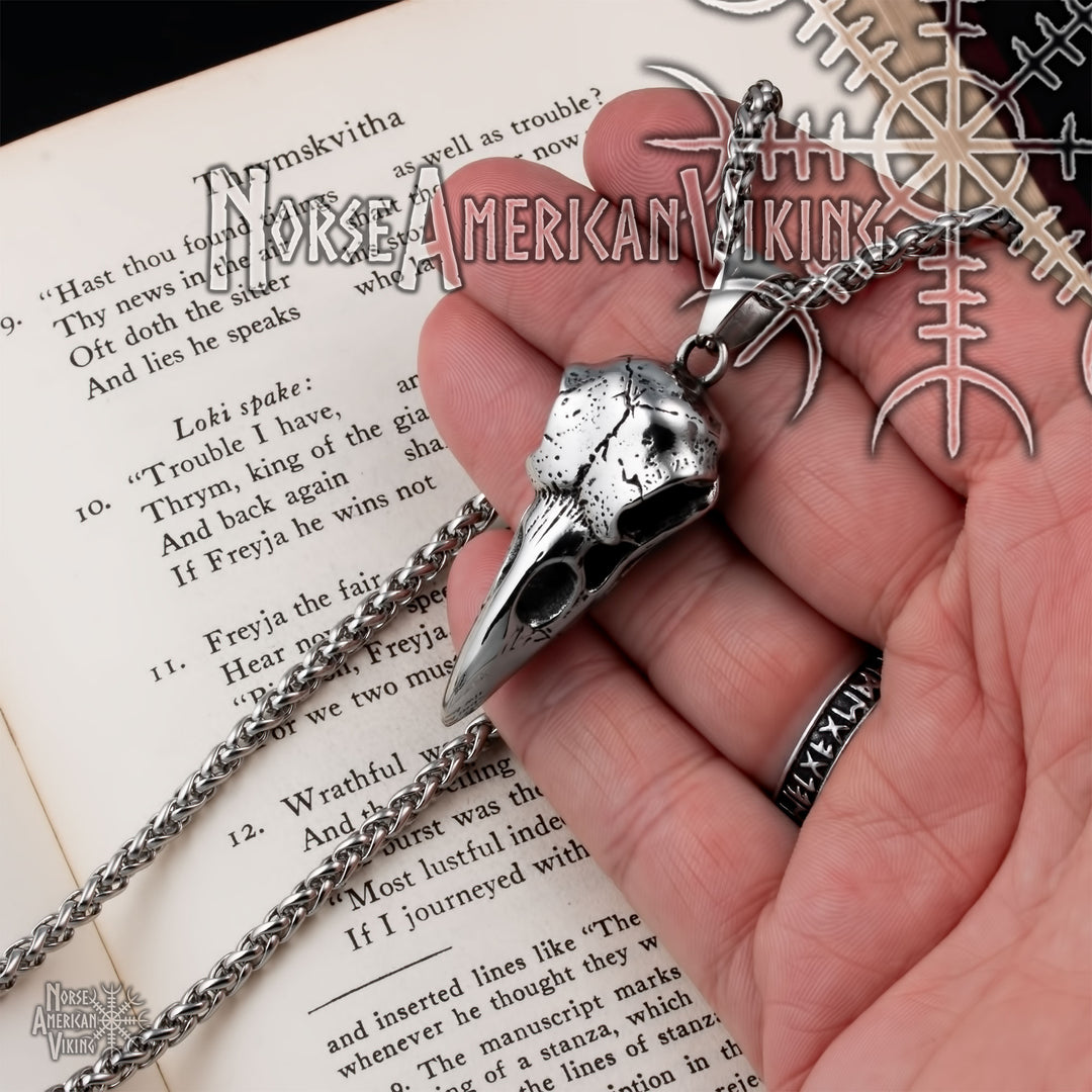 Viking Raven Skull Stainless Steel Pendant Necklace