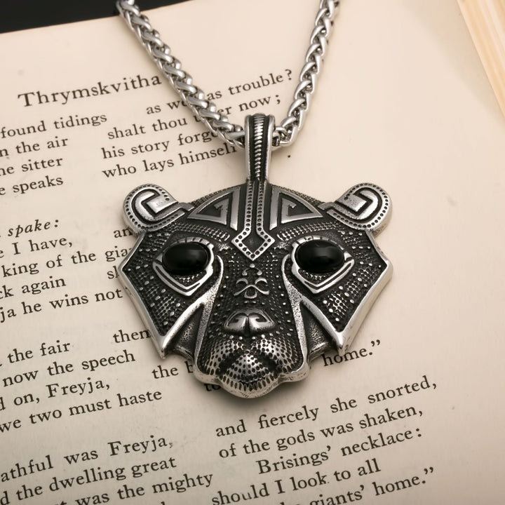 Bear Head with Black Eyes Berserker Viking Pendant Necklace 316L Stainless Steel - view 3