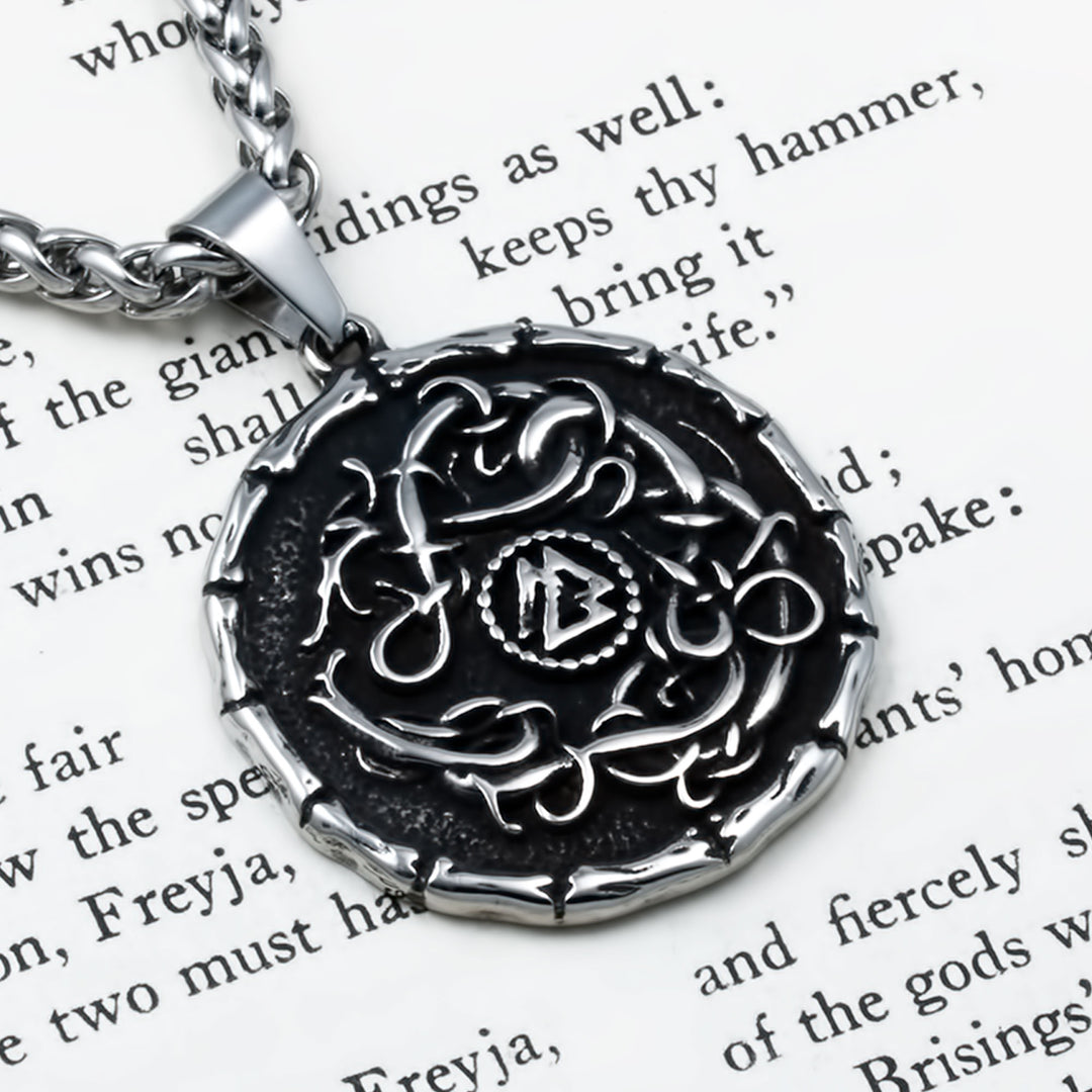 Norse Dragon Valknut Medallion Pendant Necklace Stainless Steel Viking
