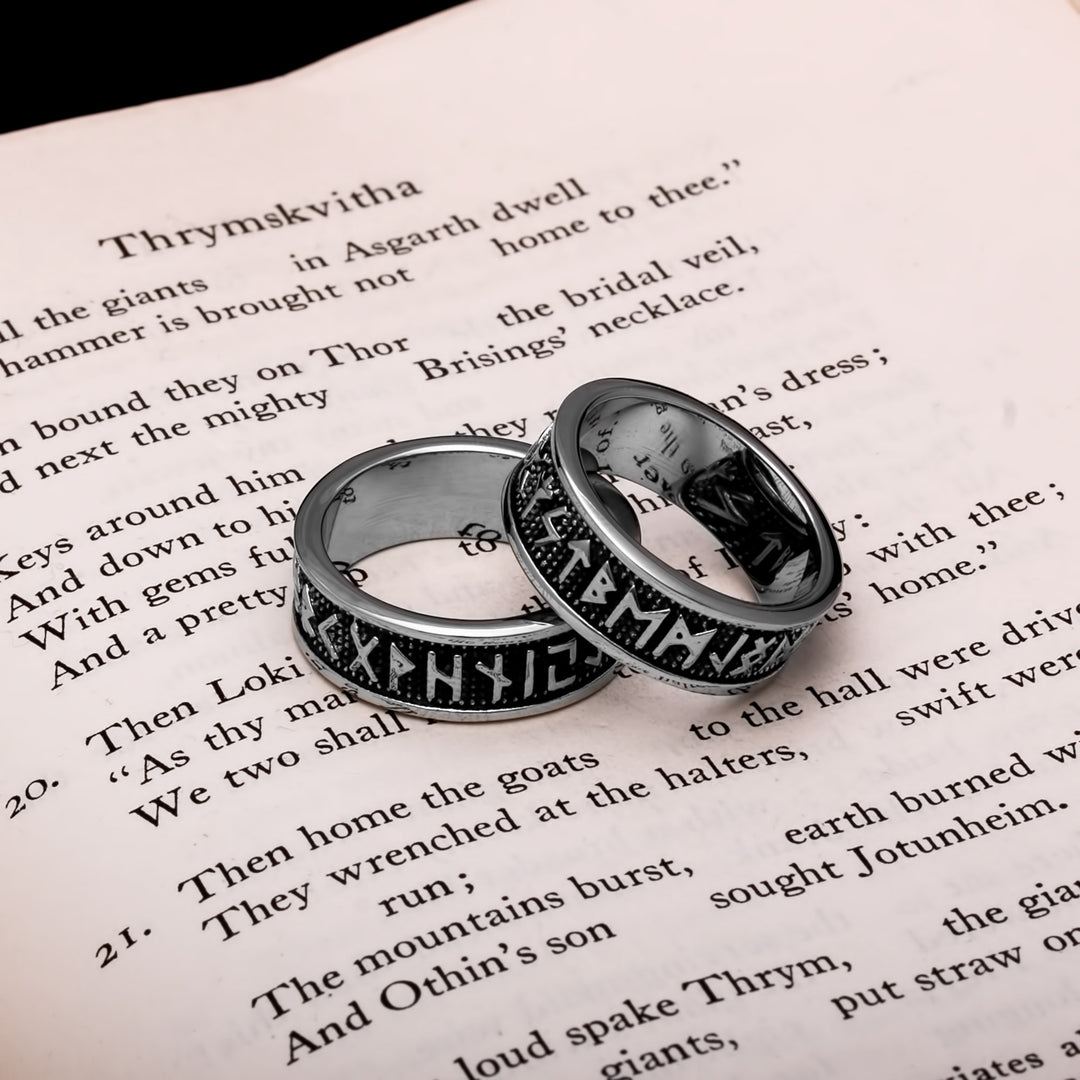 Viking Elder Futhark Rune Ring 8mm Band 316L Stainless Steel
