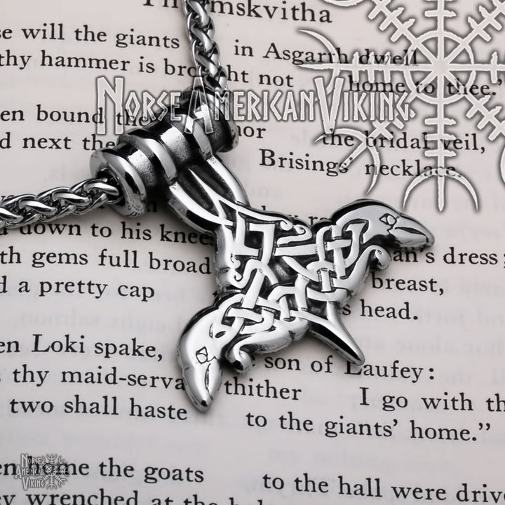 Viking Mjolnir Thor's Hammer Raven Norse Knot Stainless Steel Pendant Necklace