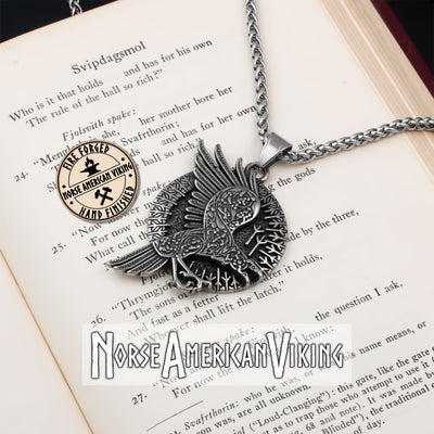 Viking Ravens Algiz Rune Stainless Steel Pendant Necklace