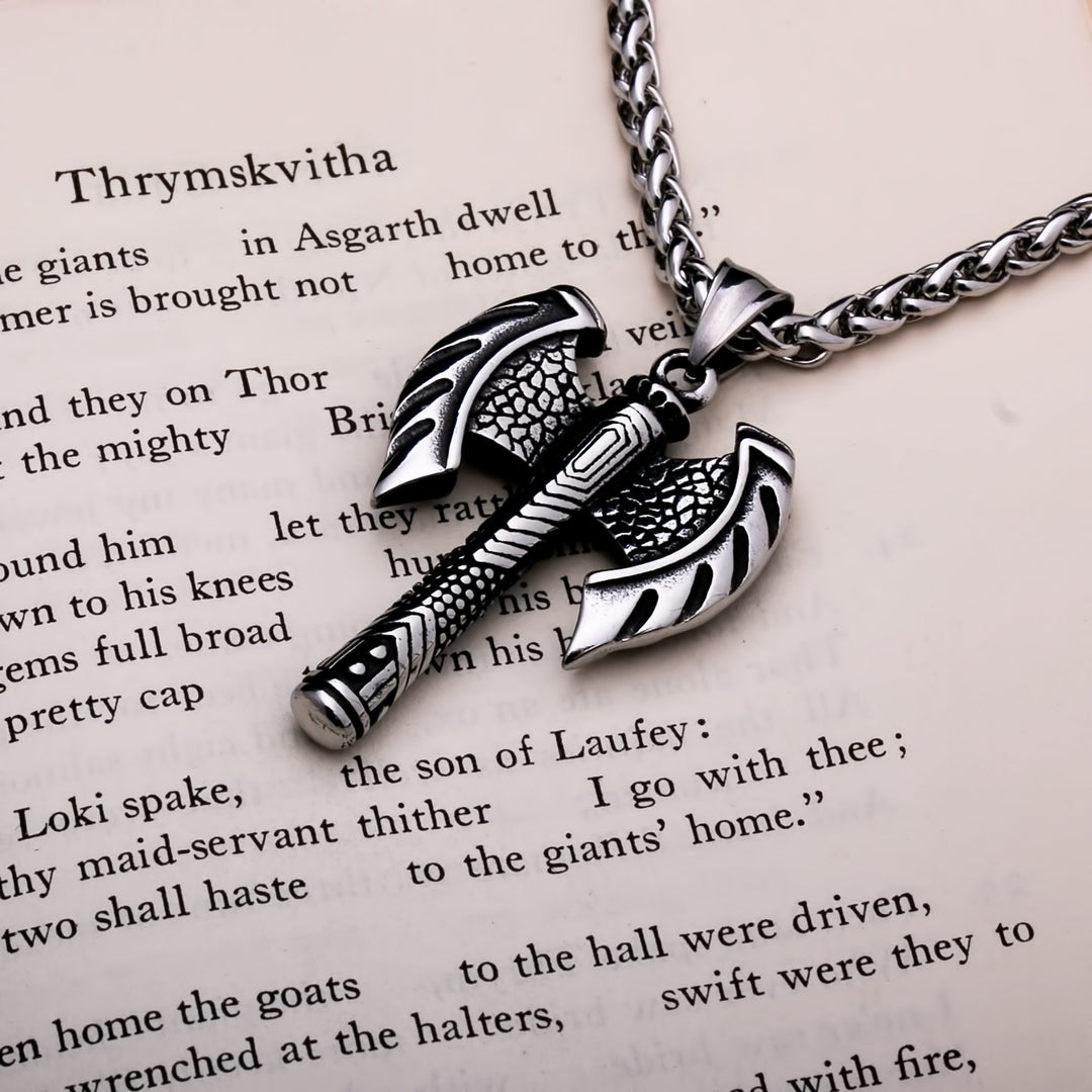 Axe Double Head Viking Pendant Necklace 316L Stainless Steel - view 4
