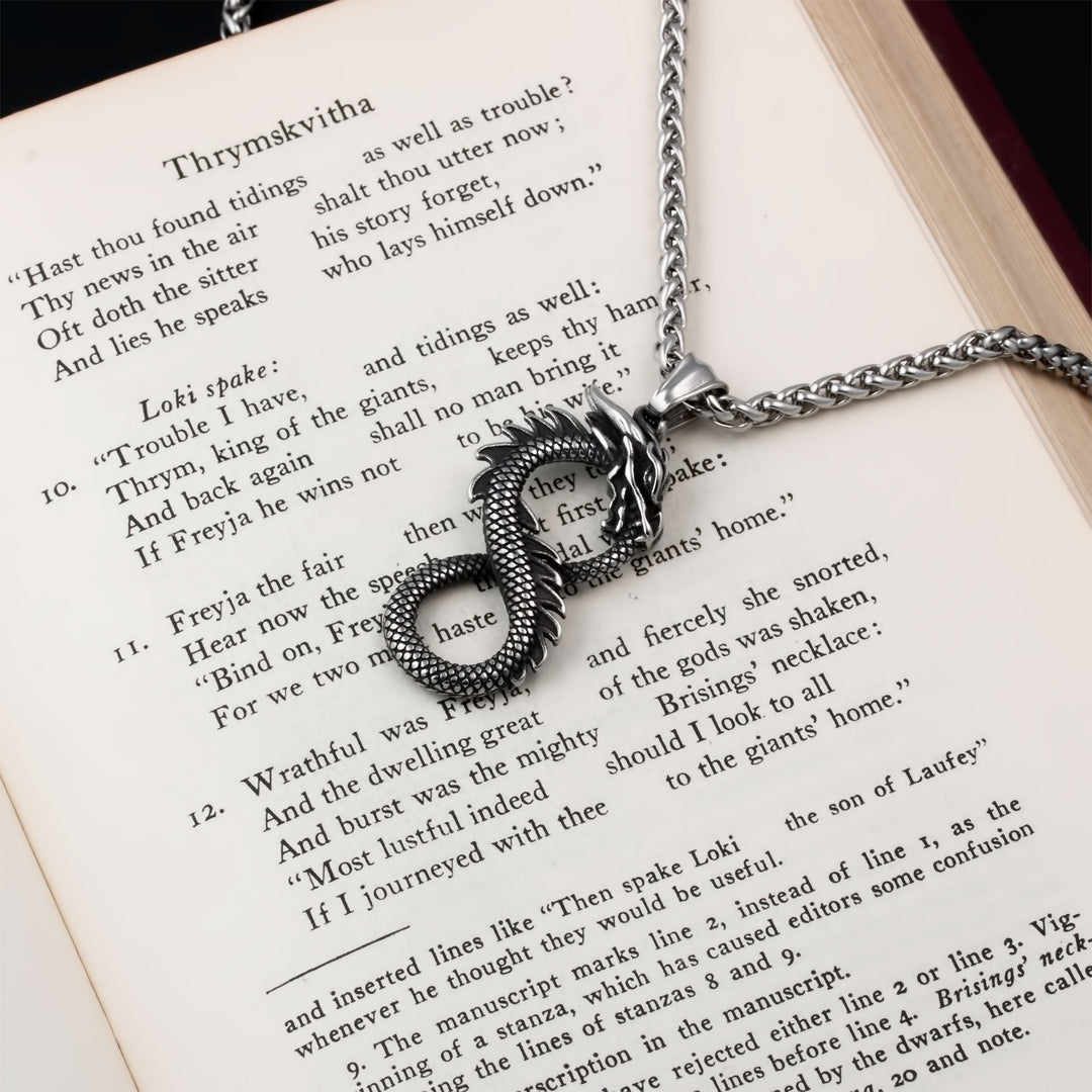 Midgard Serpent Infinity Pendant Necklace Stainless Steel Viking