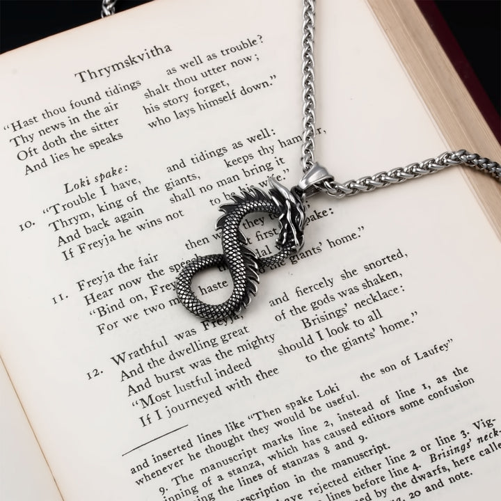 Midgard Serpent Infinity Pendant Necklace Stainless Steel Viking