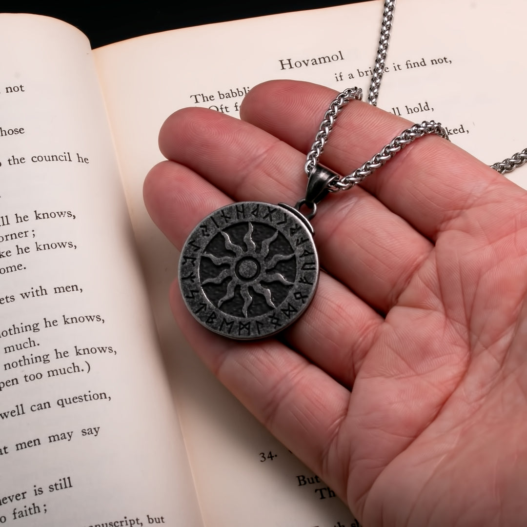 Viking Ancient Sun Rune Medallion Pendant Necklace 316L Stainless Steel