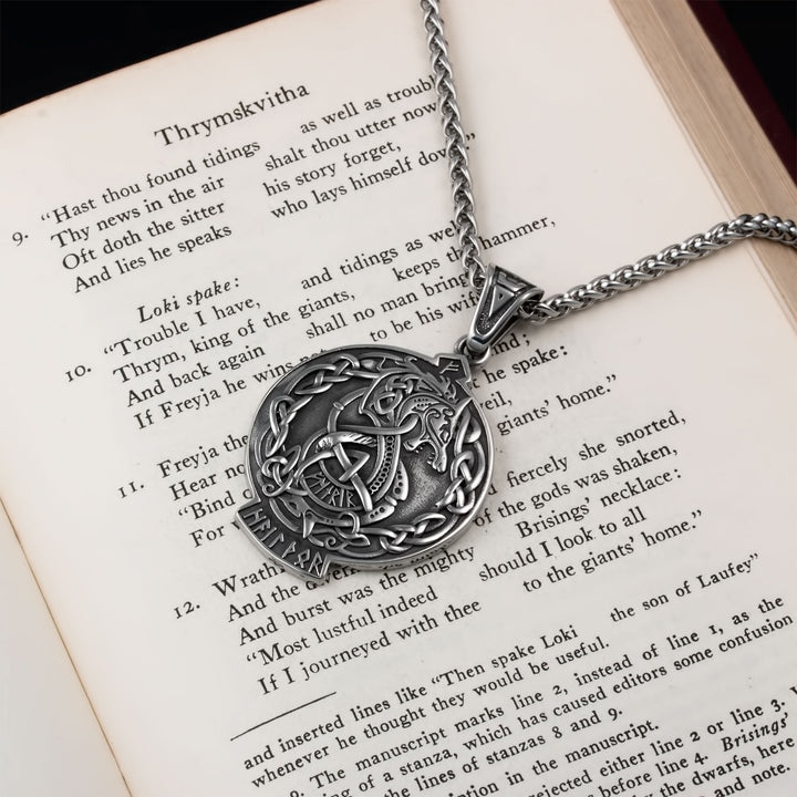 Norse Dragon Fafnir Valknut Rune Pendant Necklace Stainless Steel Viking