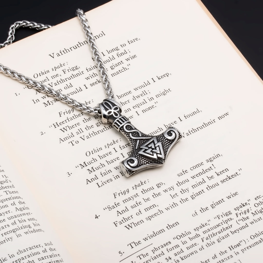 Viking Mjolnir Thor's Hammer Valknut Stainless Steel Pendant Necklace