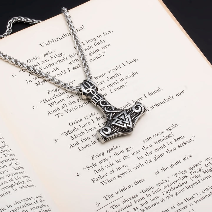 Viking Mjolnir Thor's Hammer Valknut Stainless Steel Pendant Necklace