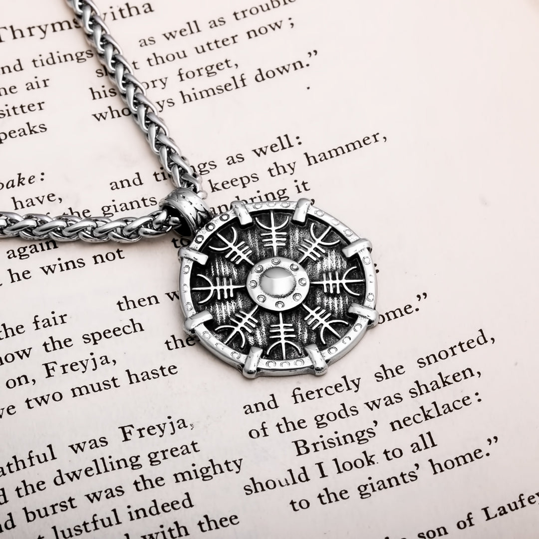 Helm of Awe Shield Flat Viking Pendant Necklace 316L Stainless Steel