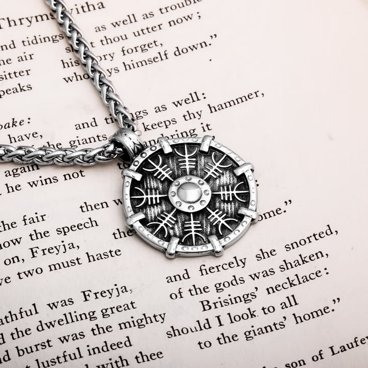 Helm of Awe Shield Flat Viking Pendant Necklace 316L Stainless Steel