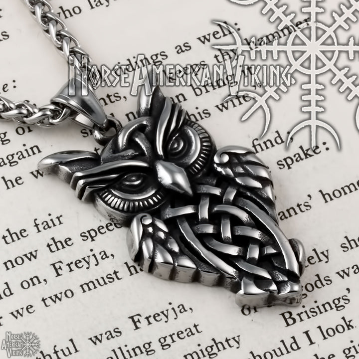 Viking Celtic Owl Stainless Steel Pendant Necklace