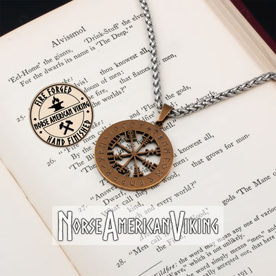 Viking Compass Vegvisir Rune Stainless Steel Pendant Necklace