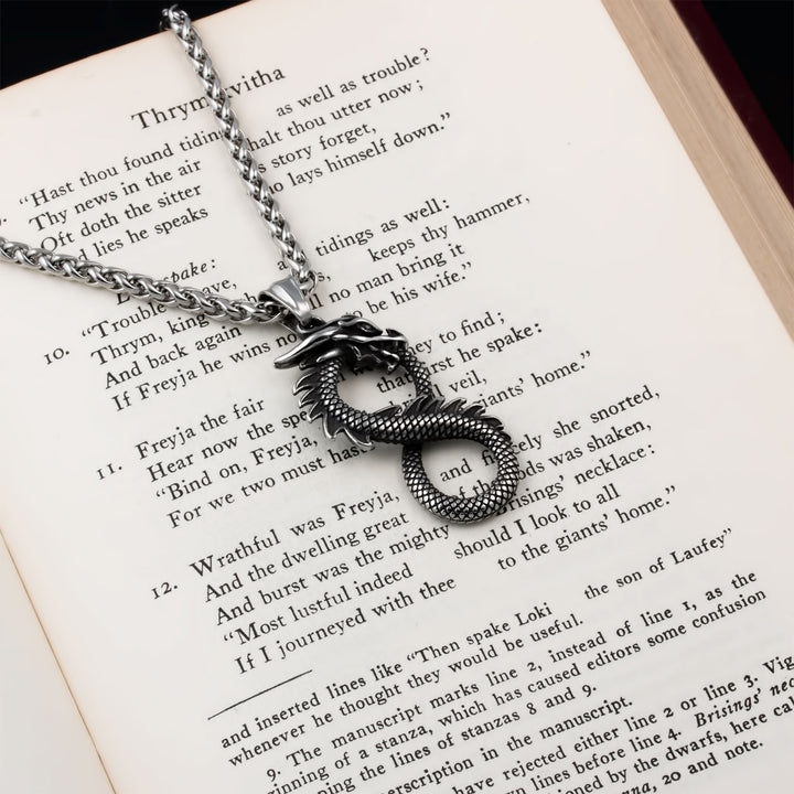 Midgard Serpent Infinity Pendant Necklace Stainless Steel Viking
