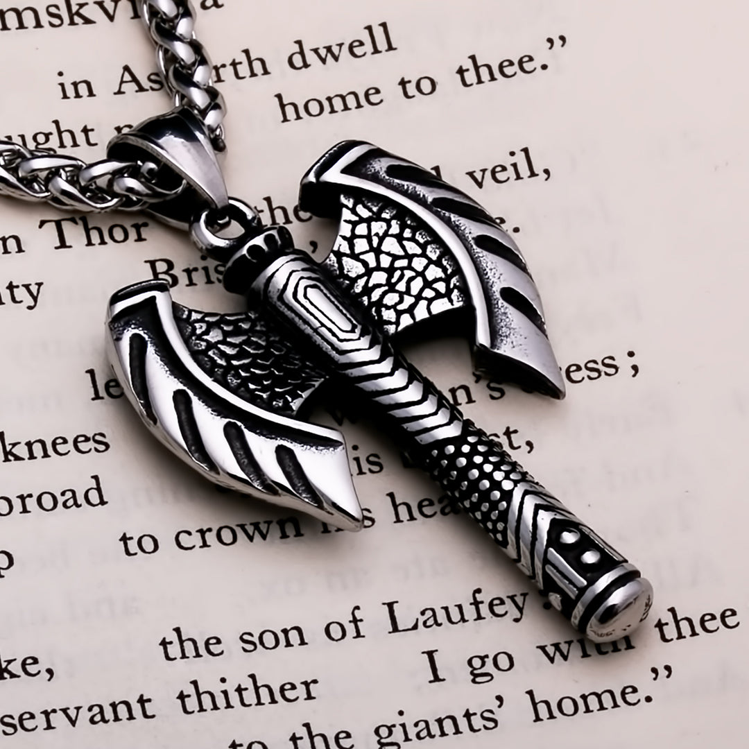 Axe Double Head Viking Pendant Necklace 316L Stainless Steel