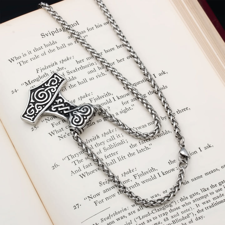 Mjolnir Thor's Hammer Pendant Necklace Stainless Steel Viking