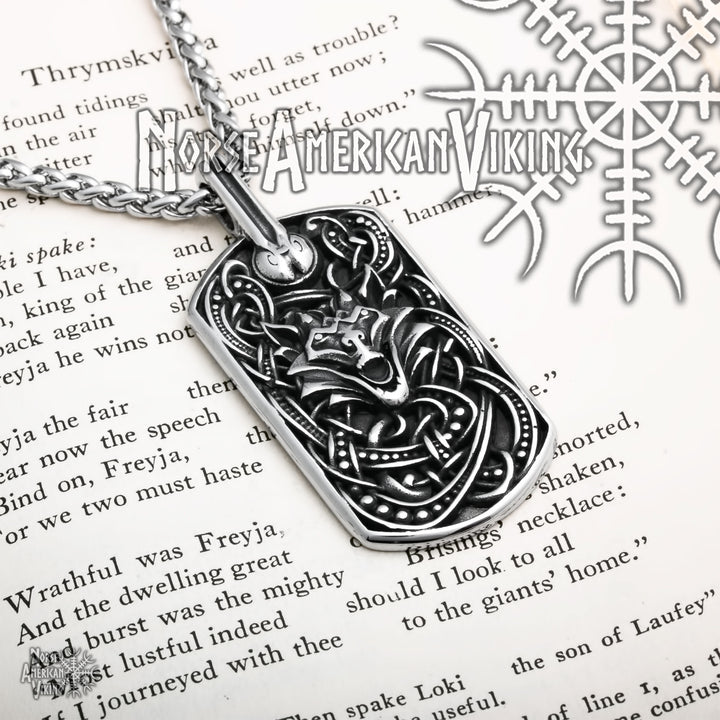 Viking Fenrir Wolf Talisman Stainless Steel Pendant Necklace