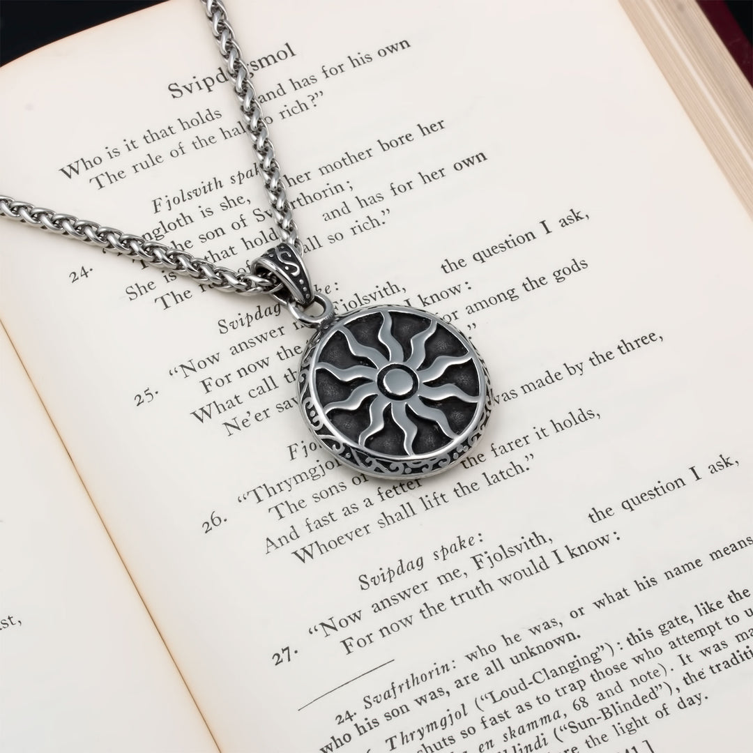 Sun Medallion Pendant Necklace Stainless Steel Viking
