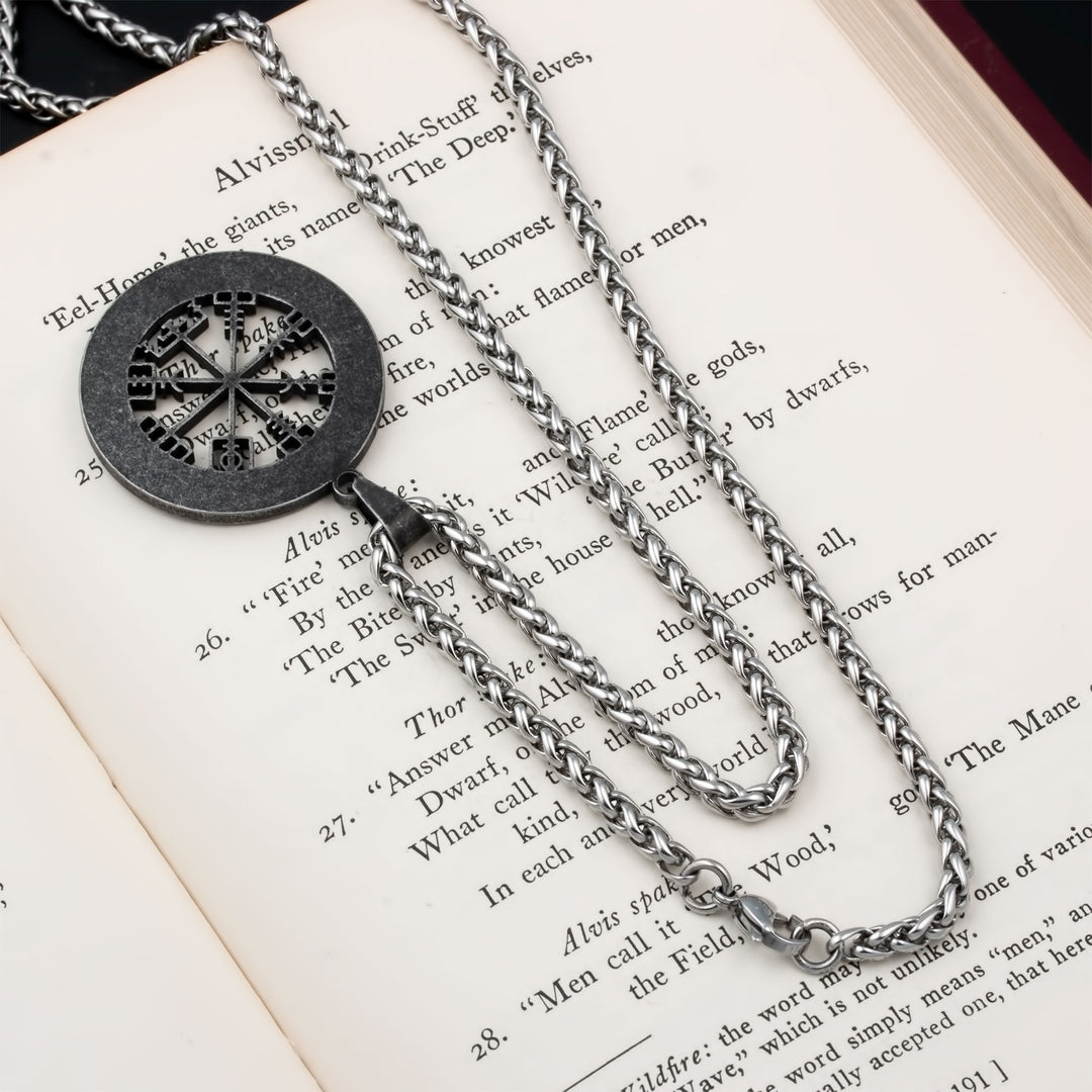 Vegvisir Elder Futhark Rune Compass Pendant Necklace Stainless Steel Viking