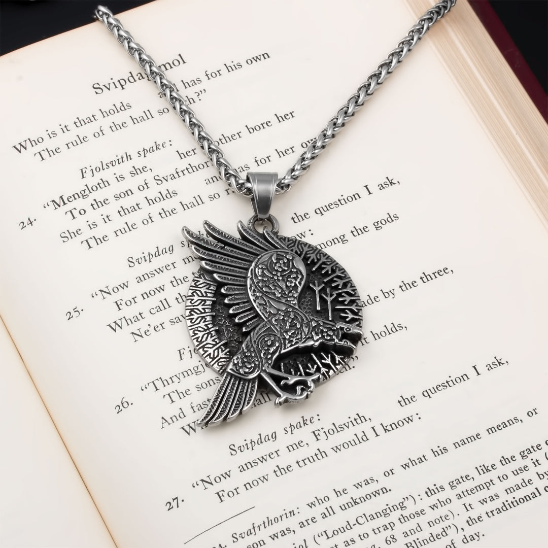 Ravens Algiz Rune Pendant Necklace Stainless Steel Viking