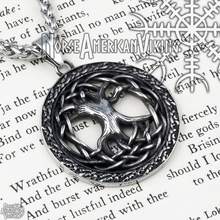 Viking Yggdrasil World Ash Tree Stainless Steel Pendant Necklace