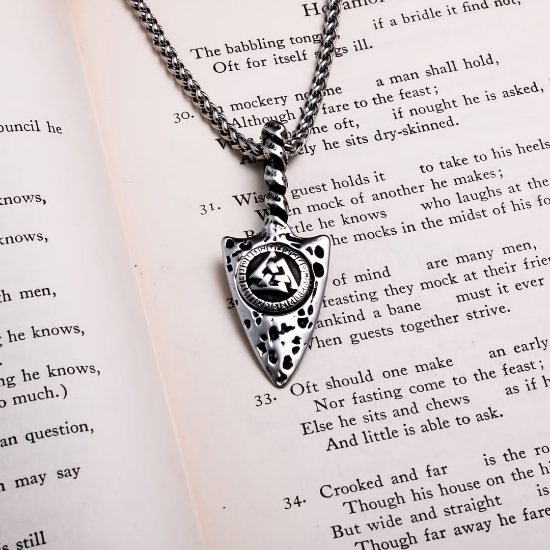 Viking Arrow Valknut Rune Pendant Necklace 316L Stainless Steel