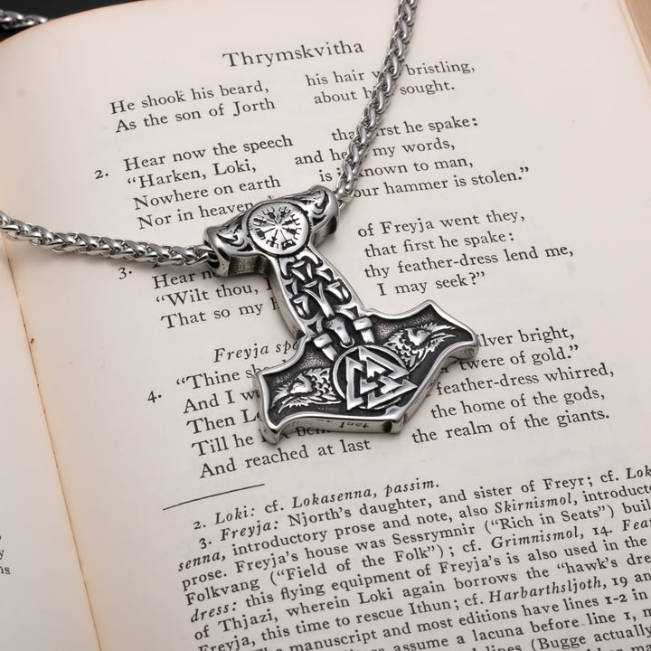 Viking Mjolnir Thor's Hammer Valknut Raven Stainless Steel Pendant Necklace