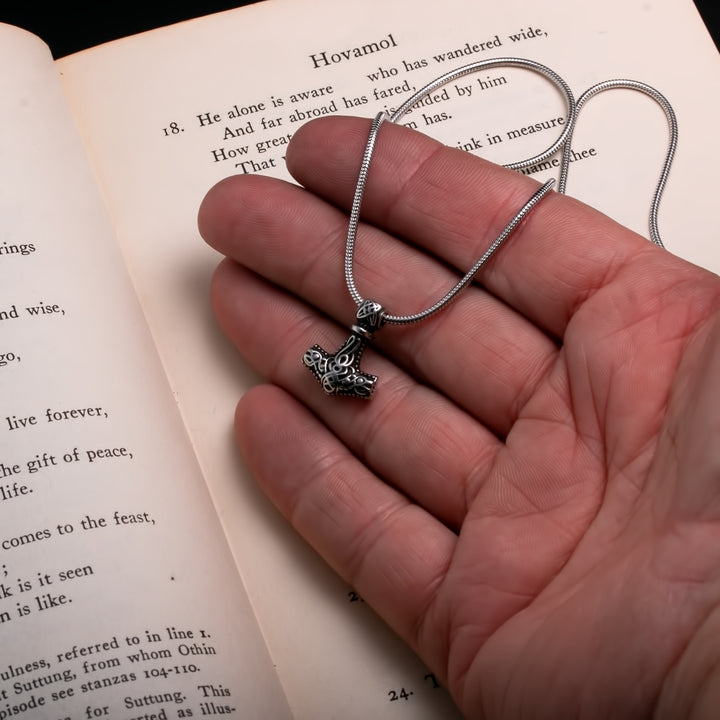 Viking Mjolnir Thor's Hammer Mini Stainless Steel Pendant Necklace 20 inches