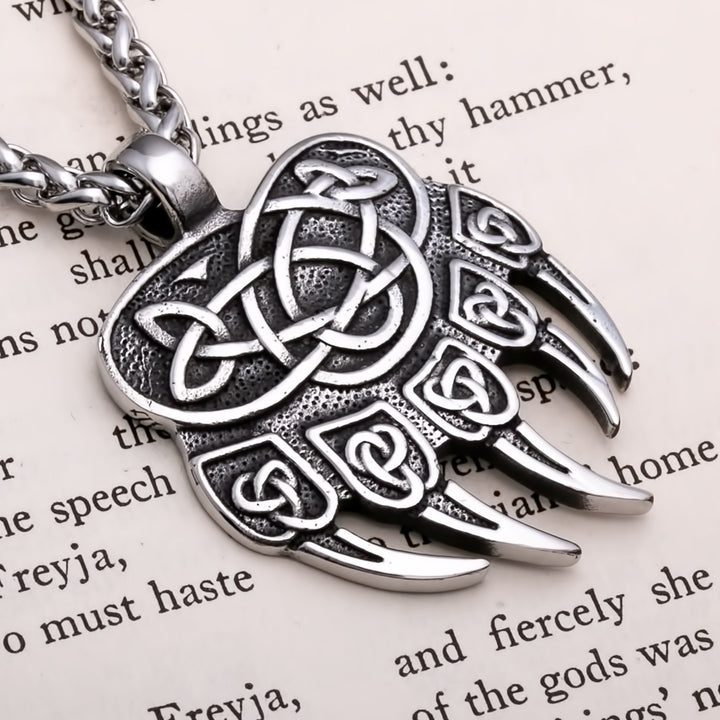 Bear Paw Trinity Knot Berserker Viking Pendant Necklace 316L Stainless Steel